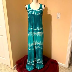 NWT Cool Tie-dyed Aqua/White Maxi Sundress
